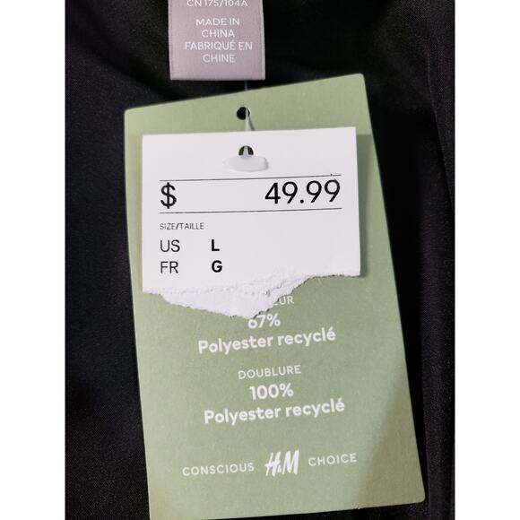 H&M Blazer Size Large Womens Black Jacket 3/4 Sleeves Stretch Lapel Collar NWT - Picture 3 of 10